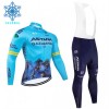 Fietskleding (Fietsshirt Lange Mouw + Lange Koersbroek) 2024 Astana Qazaqstan Winter Thermal Fleece - Blauw